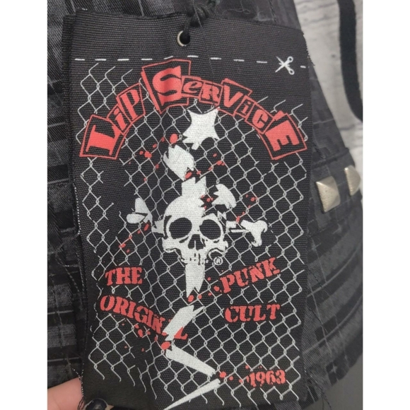 Rare Vintage DEADSTOCK Lip Service Grey Plaid Studded Corset Top - Picture 4 of 8